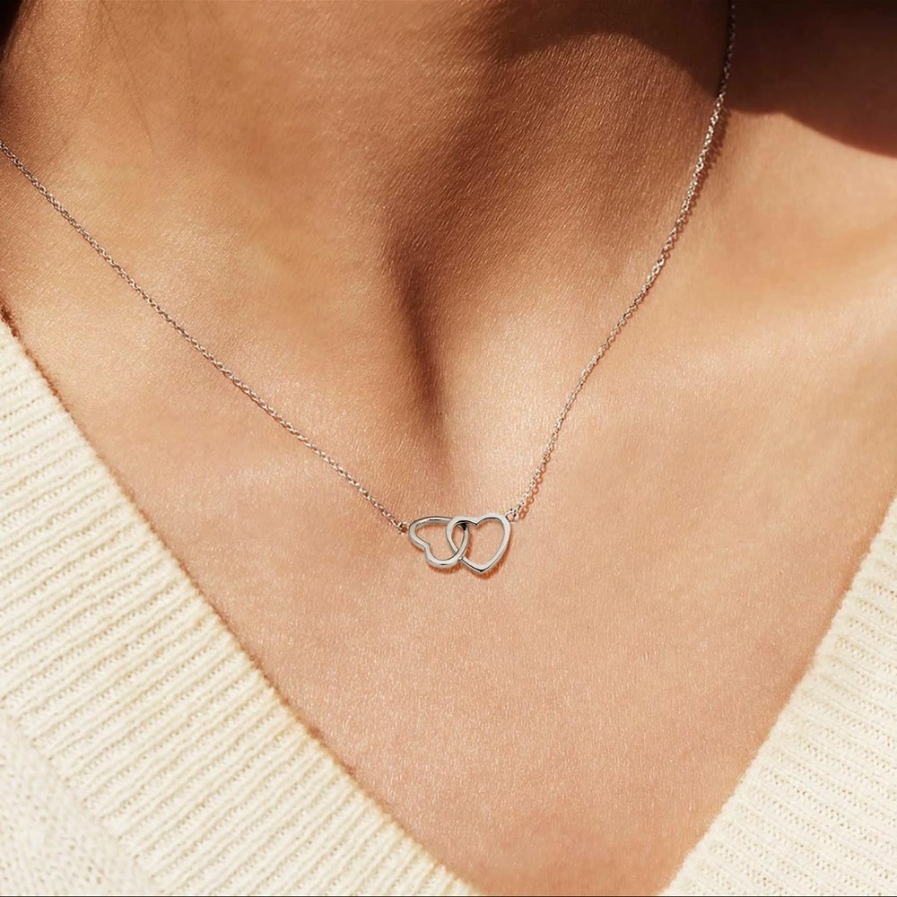 Ladies Alloy Peach Heart Double Heart Necklace Female Necklace 💞 - Picture 2 of 6